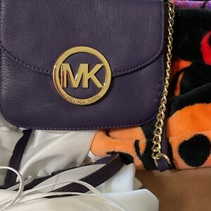 Michael Kors Dark Purple Crossbody Bag with Gold Accents